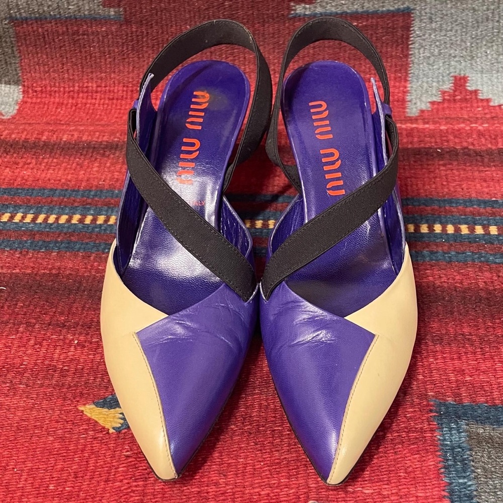 Vintage Miu Miu Avant-garde Sling Back Geometric Heels sz 38.5 Made in Italy